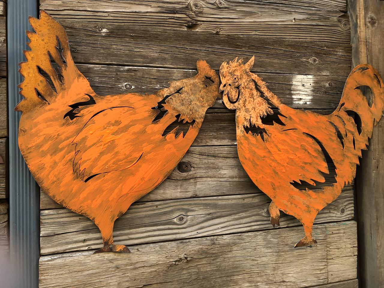Rooster and Hen set , garden art that will last forever. 1/4 inch thick lat 848=4901 for curbside pi(..)