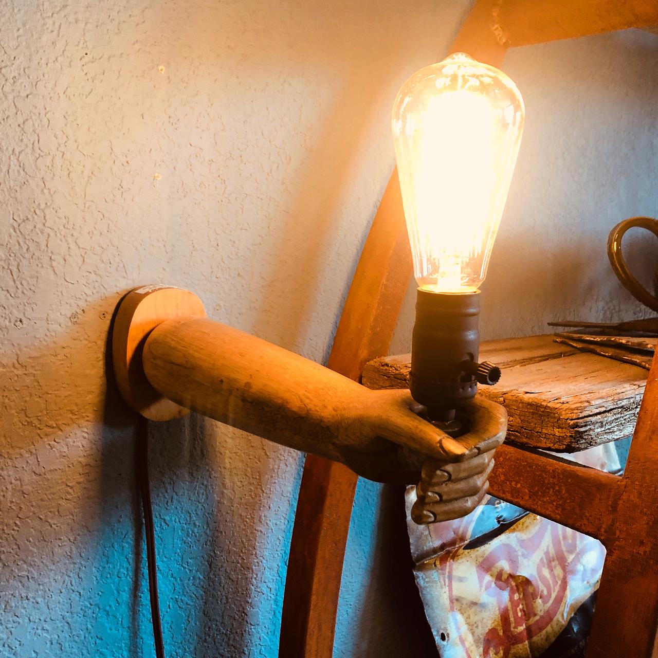 Arm lamp- handmade wood arm with edison bulb. These show pieces are for the home that wants to reach(..)