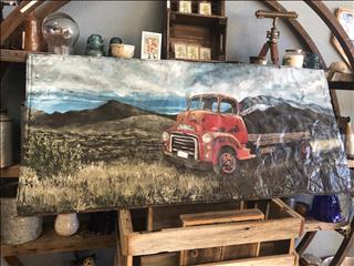 flat nose GMC truck in Nevada. We do a lot of Nevada scenes. Painting our favorite places and times.(..)