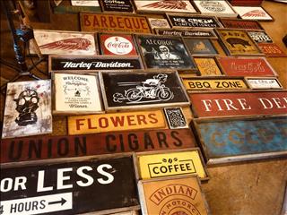 Handmade mania with locally made vintage signs. Each piece is so re mindful of yesteryear.<br/>