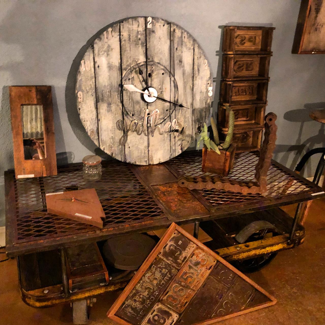 Rustic industrial table -1389.00 Clock 239.00 curbside p/u and delivery available<br/>