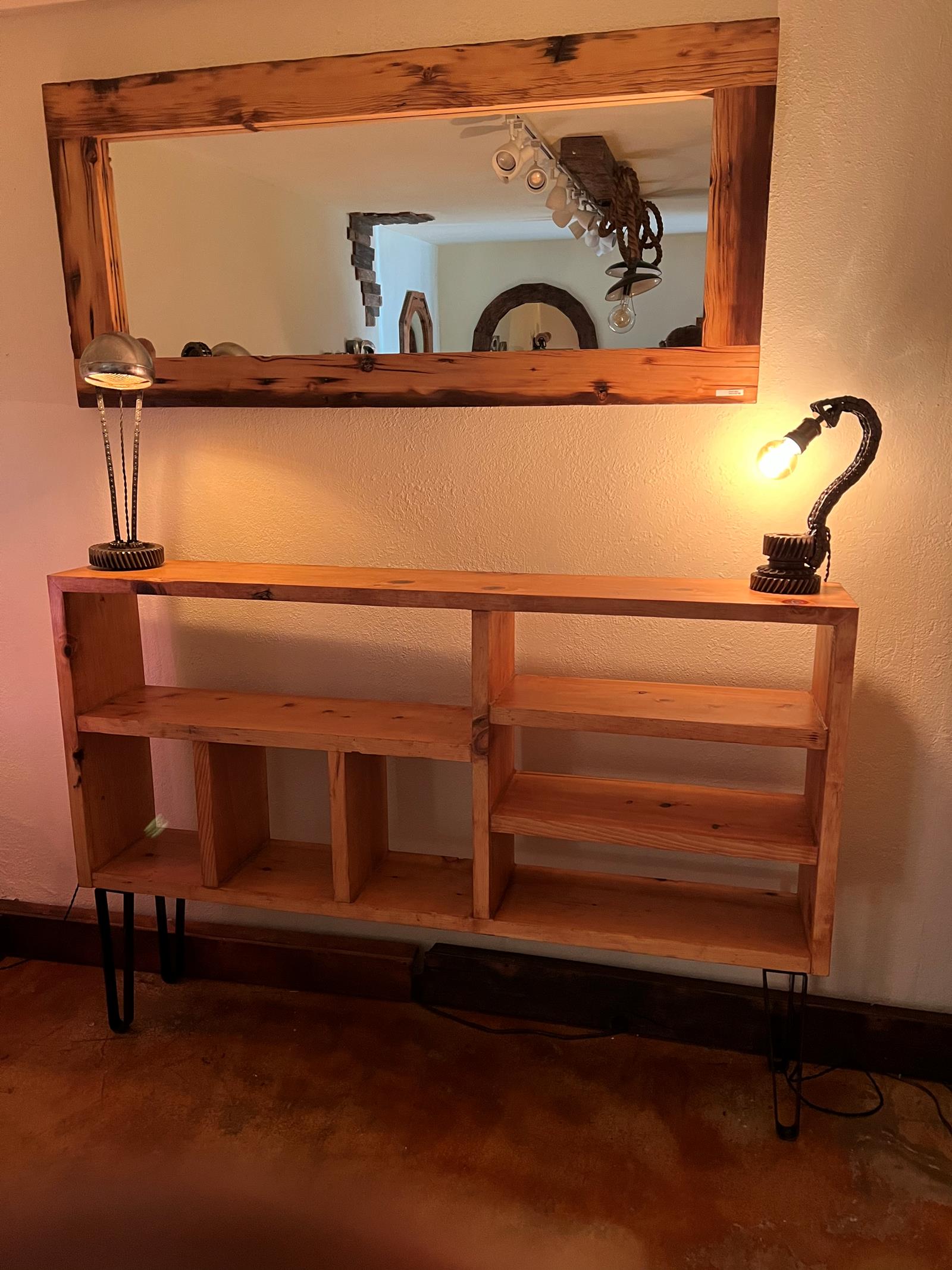 Recycled barn wood mirror and media console 