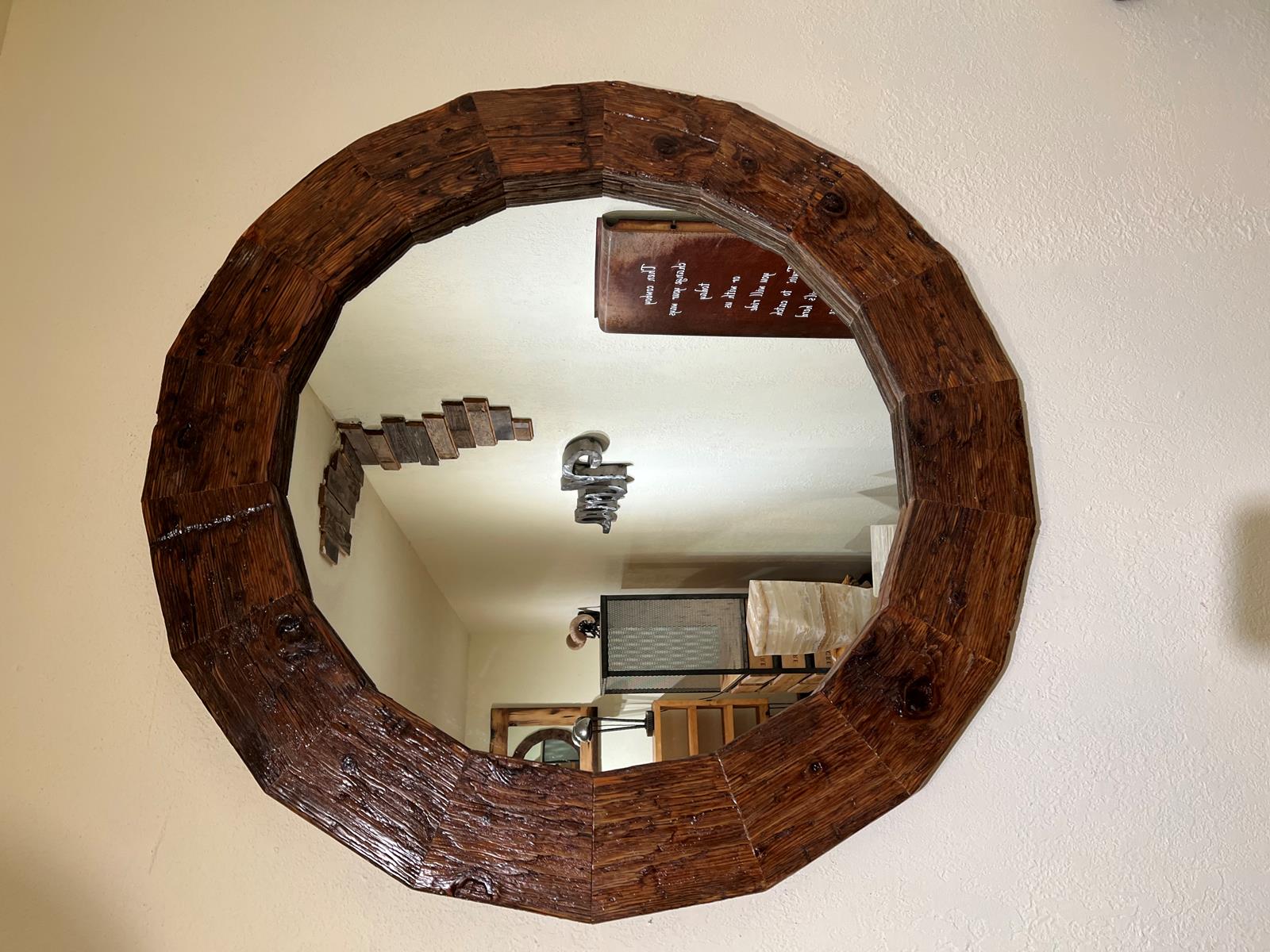 Segmented midcentury wood mirror with texture 0