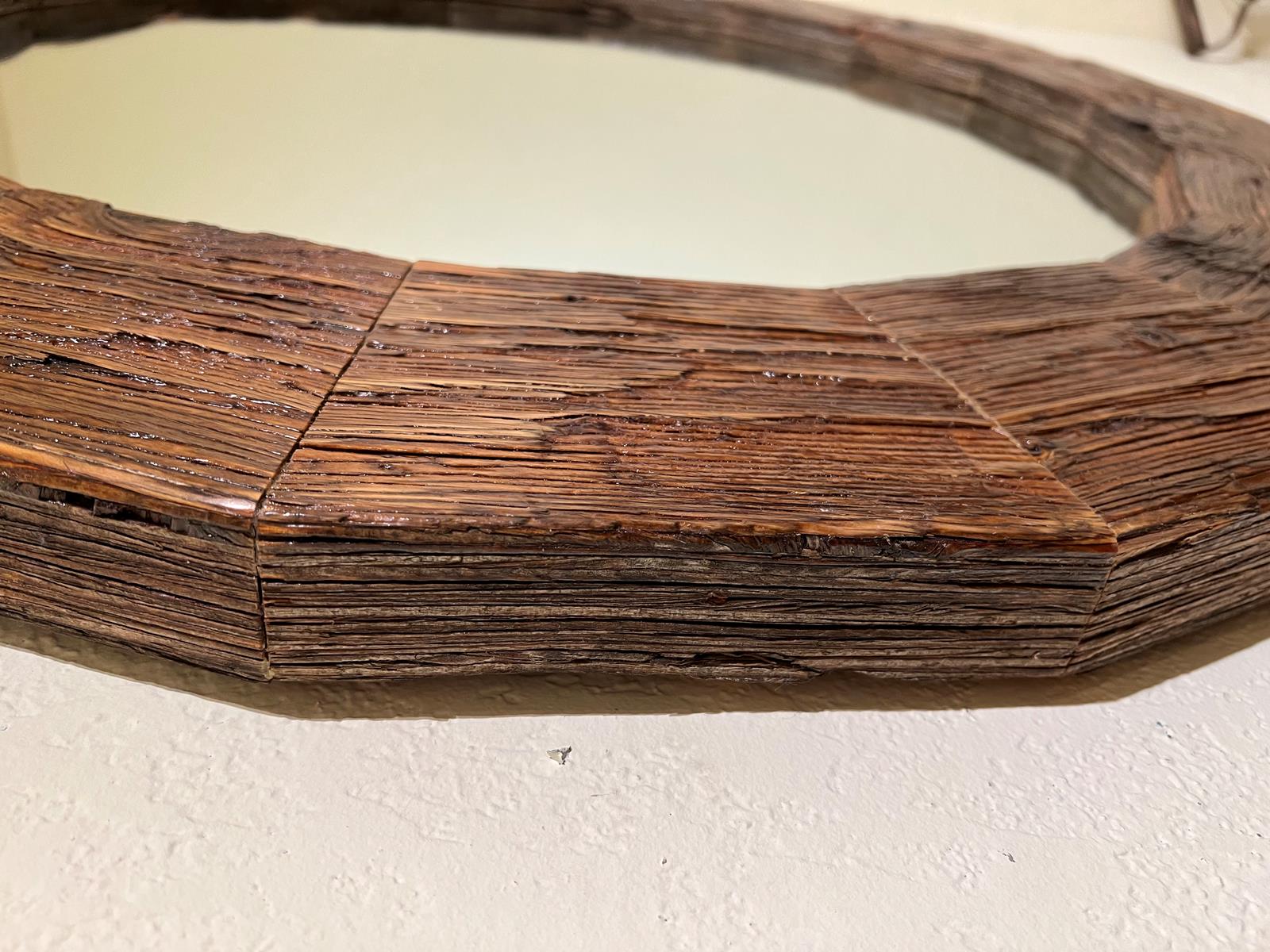 Segmented midcentury wood mirror with texture 3