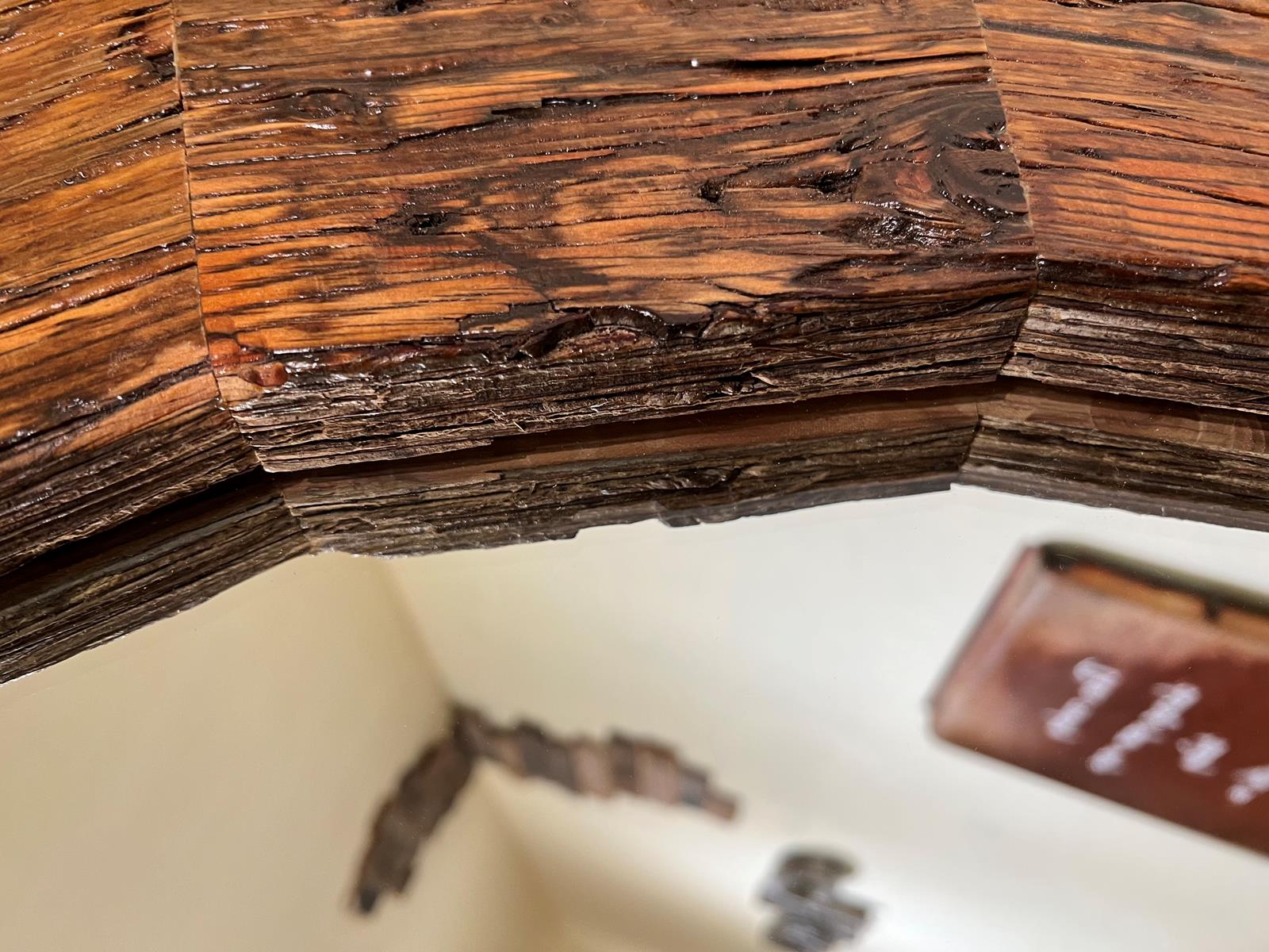 Segmented midcentury wood mirror with texture 4