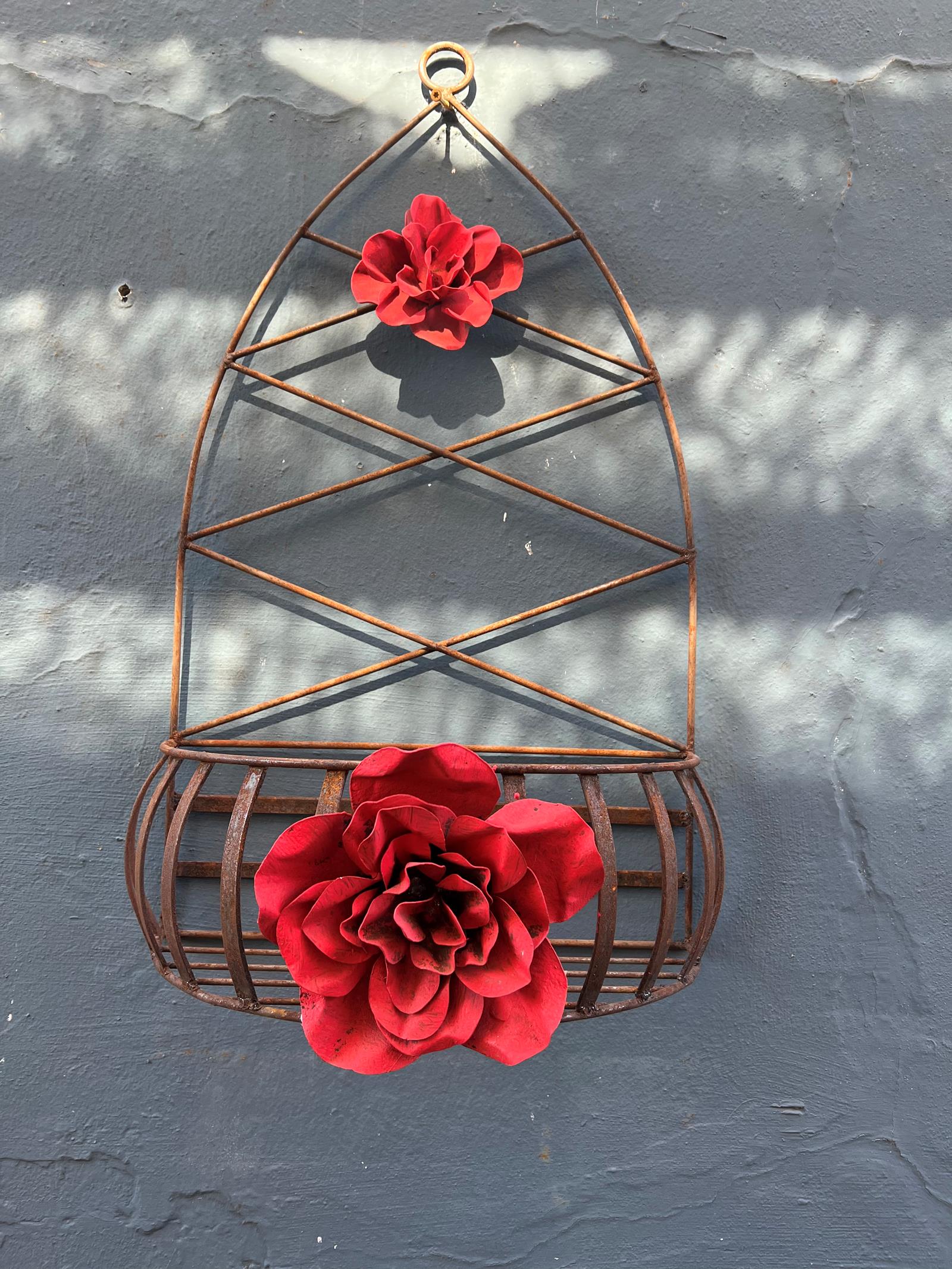 Large red rose French lattice flower basket  1