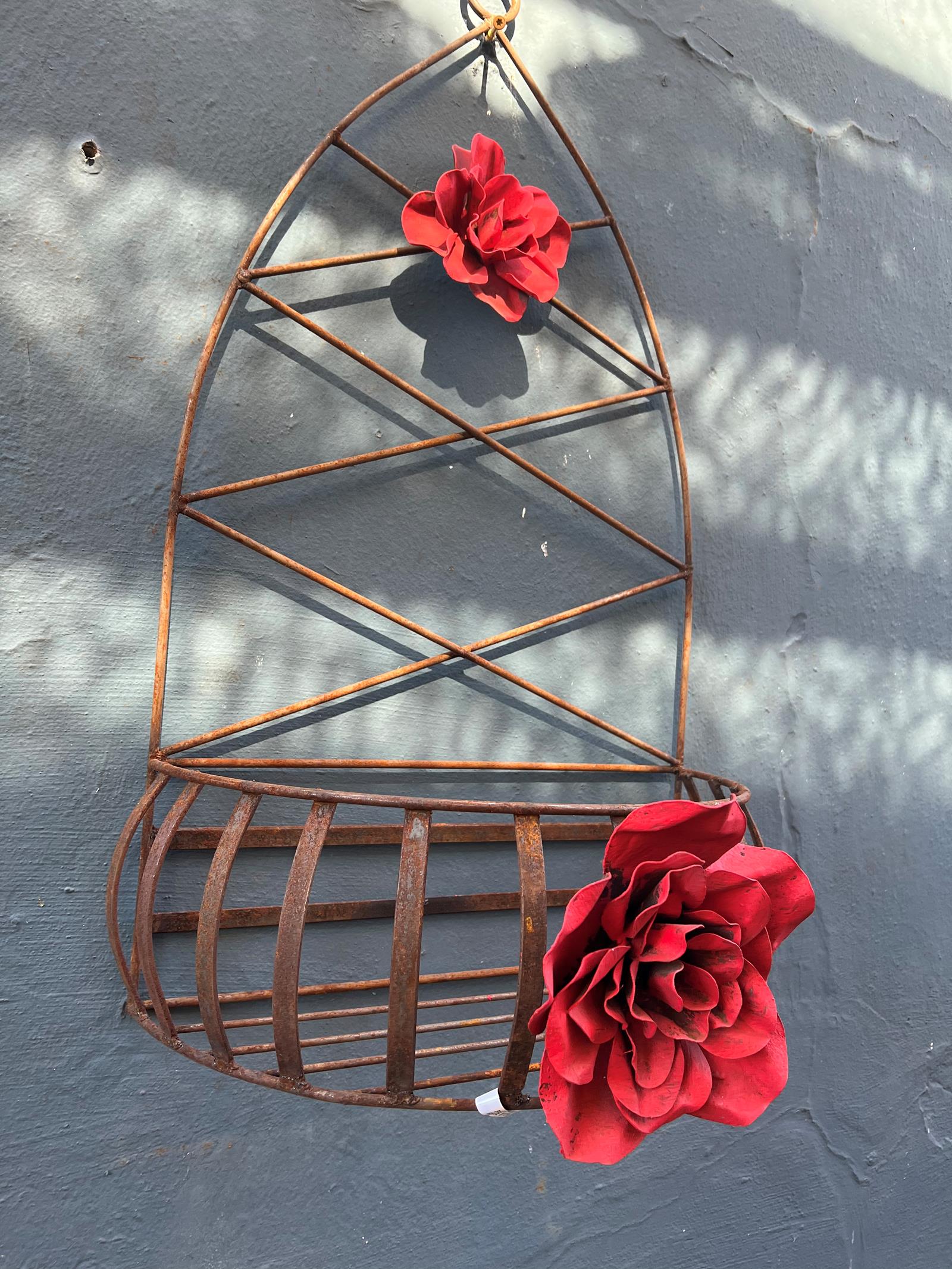 Large red rose French lattice flower basket  0