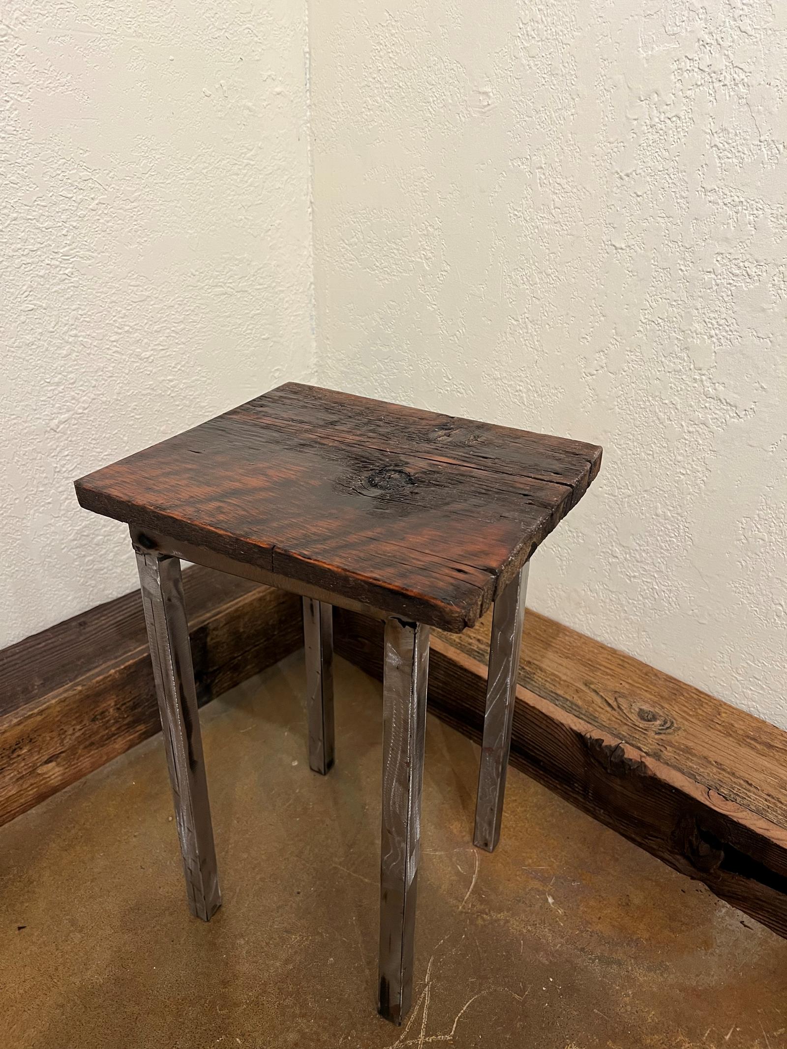 Rustic industrial, metal shelf, wooden top, w matching mini table 1